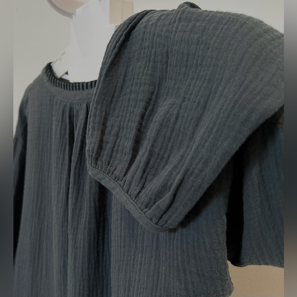 Grade & Gather - Muslin Double Gauze Band Collar Blouse- Crepe Cotton Loose Fit - Picture 4 of 8